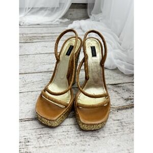 MARC‎ JACOBS *Rare* Vintage Gold Glitter Sandal Platform Heels SZ 39 US Size 8